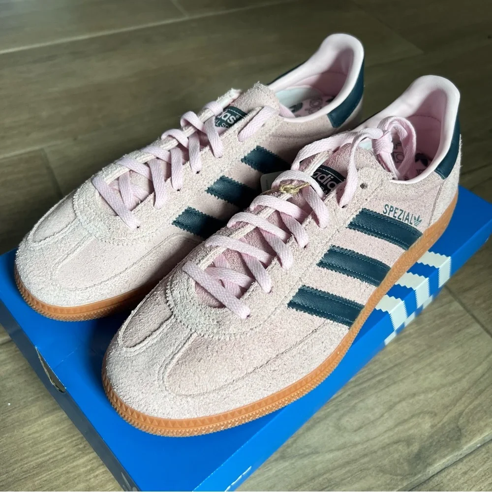 adidas Spezial Women's Pink Suede Sneakers with Black Stripes and Gum Sole
